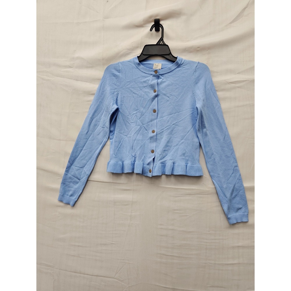A New Day Womens Ruffle Hem Cardigan Blue Viscose Blend Casual Size XS